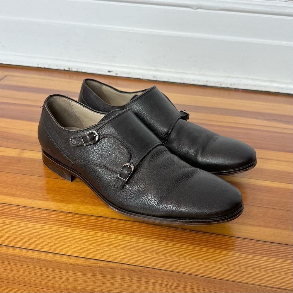 Zara 43 10 Mens Dark Brown Leather Double Monk Strap Shoe Buckle Loafer $119